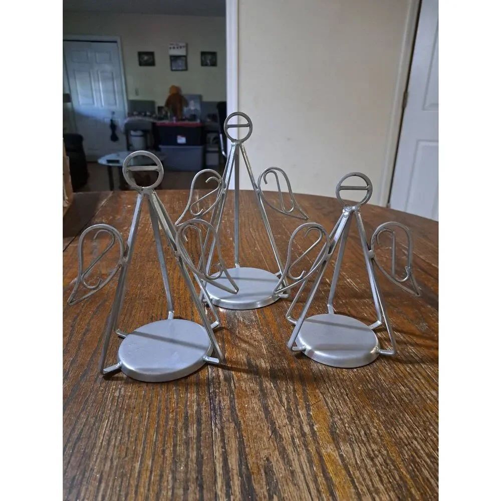 Set 3 Assorted Size Metal Angel Candle Holders Silver Christmas Holiday